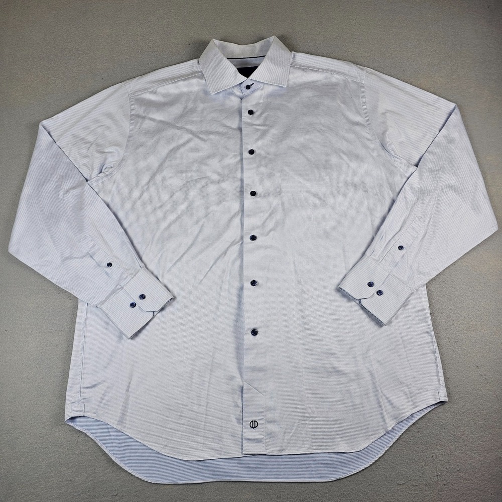 David Donahue Dress Shirt Mens 17.5 36/37 Blue Geometric Knit Modern Button Down